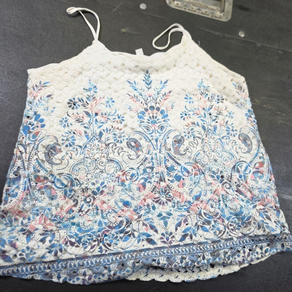C&C California Crochet Lace Paisley Print Camisole Top Blue Pink zcottage Small